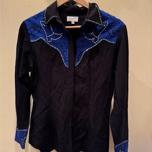 Kippys Black Western Shirt. Womens. Medium. Swarovski crystals.